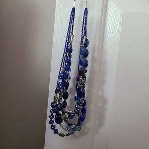 24" blue beaded strand necklace